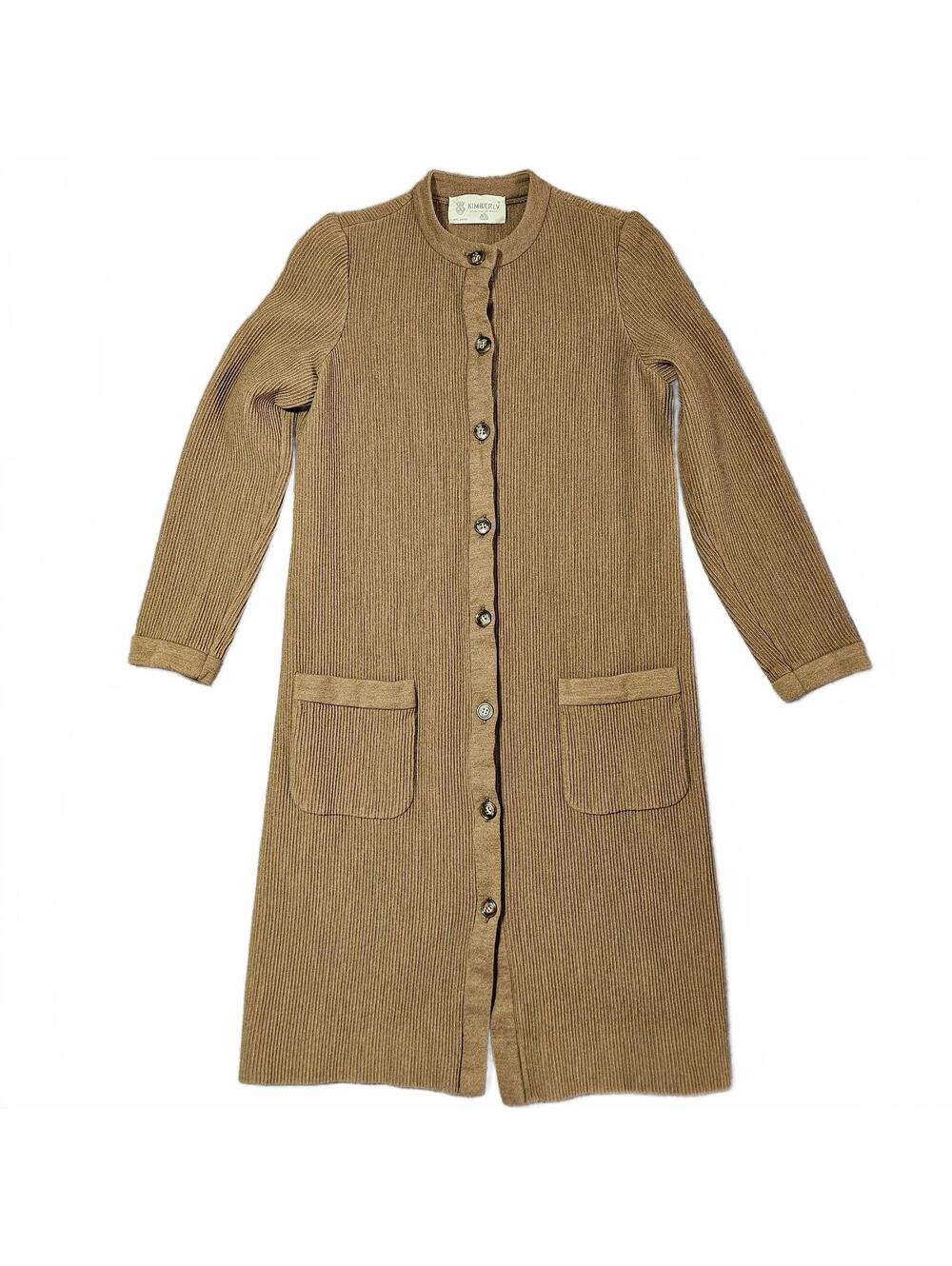 Vintage 1960s Kimberly Virgin Wool Duster Cardigan Sweater Size 12 USA Brown